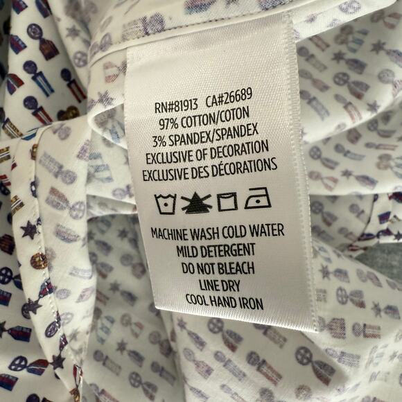 Robert Graham Woven Button Front Short Sleeve Shirt Medals Print on White M - Picture 7 of 9